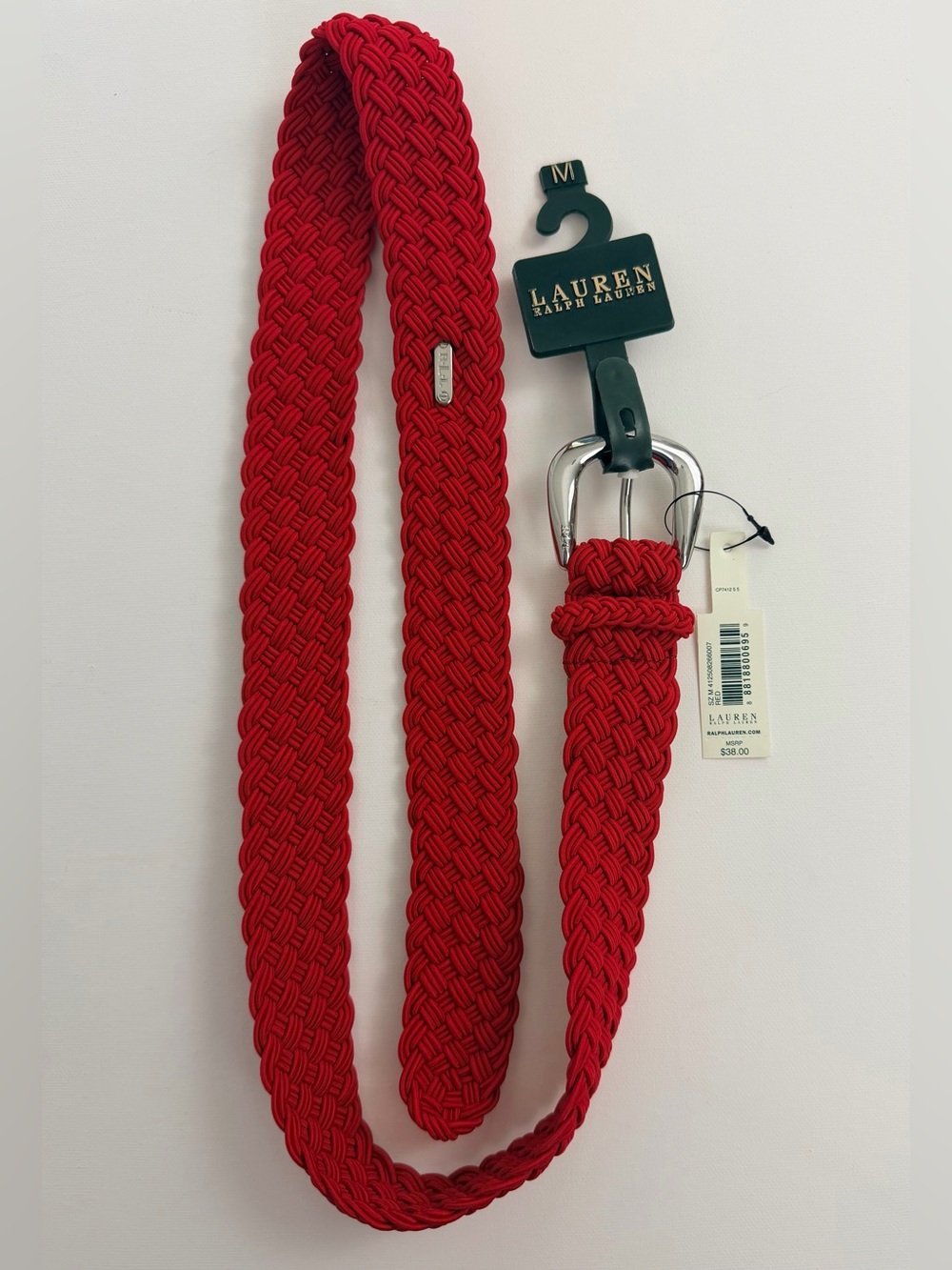 Lauren Ralph Lauren Red Braided Fully Adjustable Belt with Silver Buckle Medium